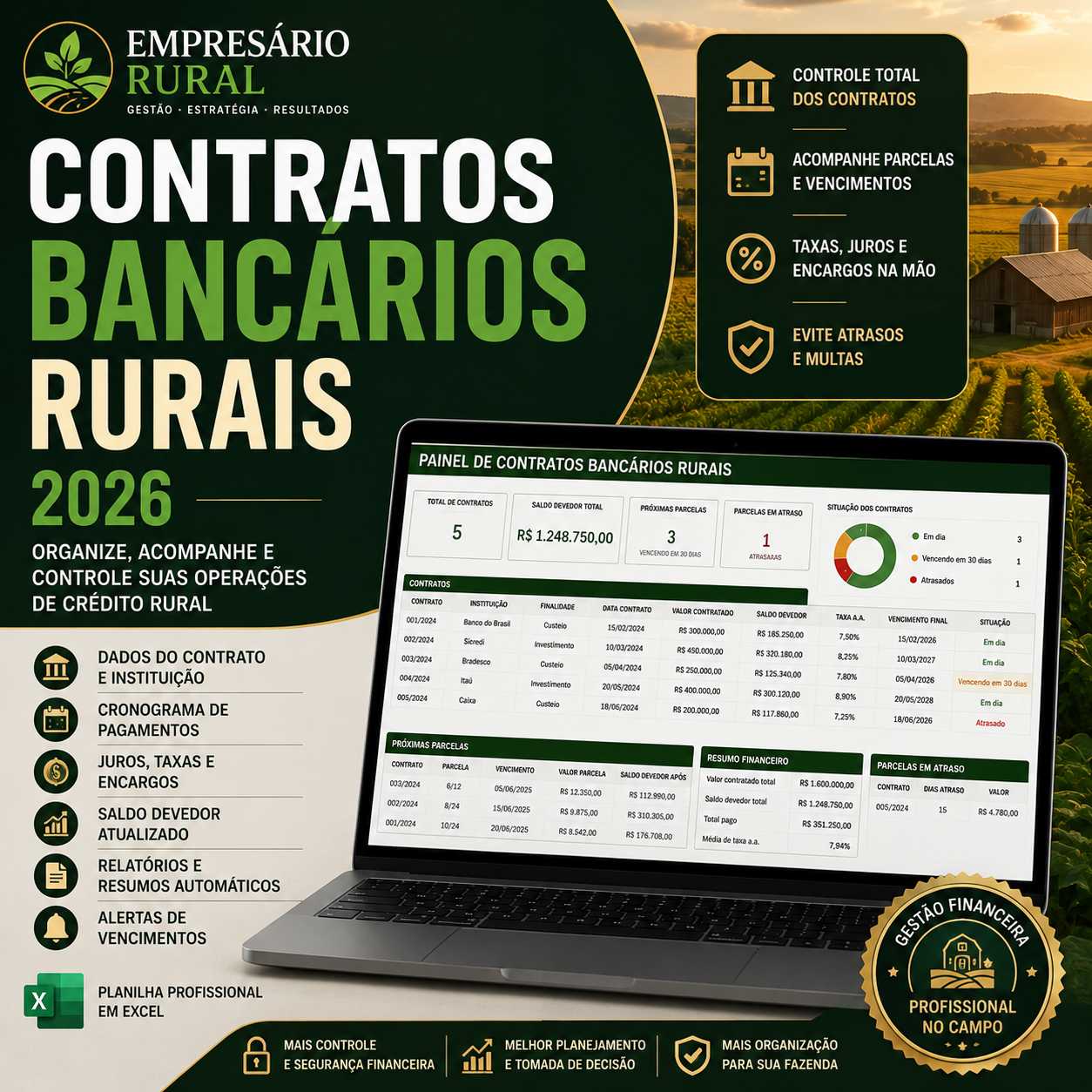 Capa da Planilha de Controle de Contratos Bancários Rurais 2026